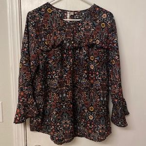 LC Lauren Conrad Black Floral Button Up Blouse